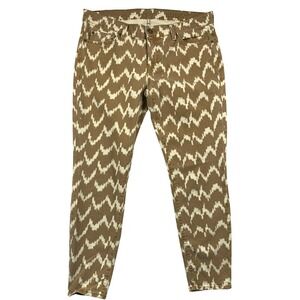 7 For All Mankind Cropped Skinny Jeans Women Tan White Ikat Chevron Size 30